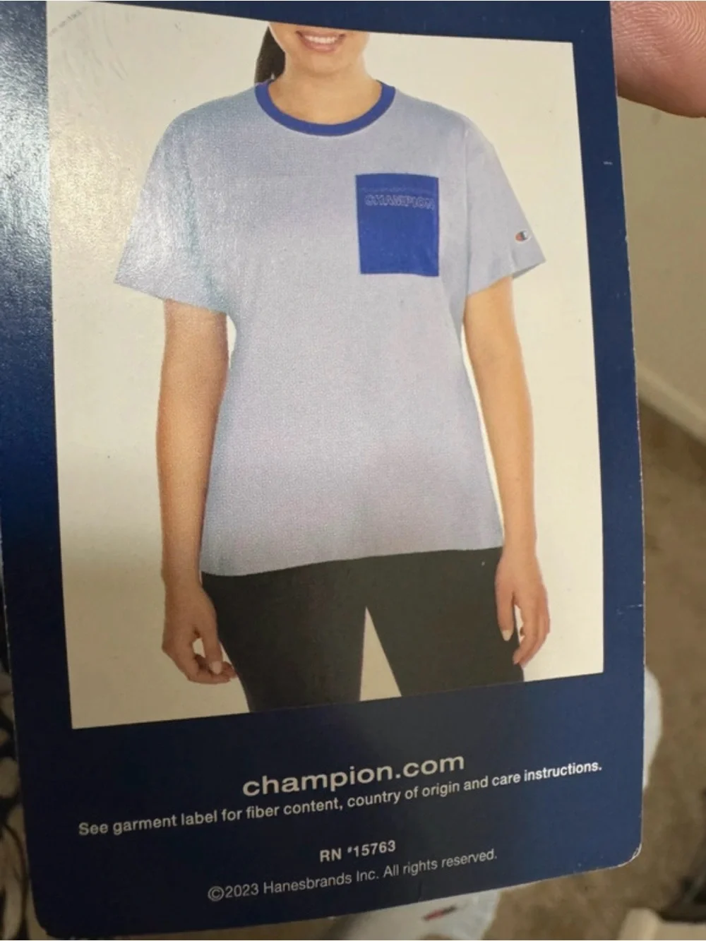 Champion Light Gray Short-Sleeve Tee with Blue Pocket - Picture 4 of 5